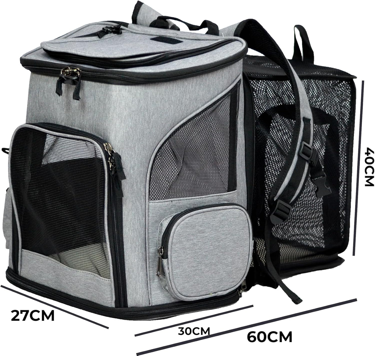 Mochila transportadora de perro o gato expandible (Gris)
