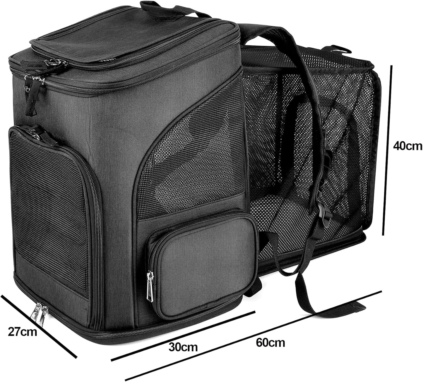 Mochila transportadora de perro o gato expandible (Negro)