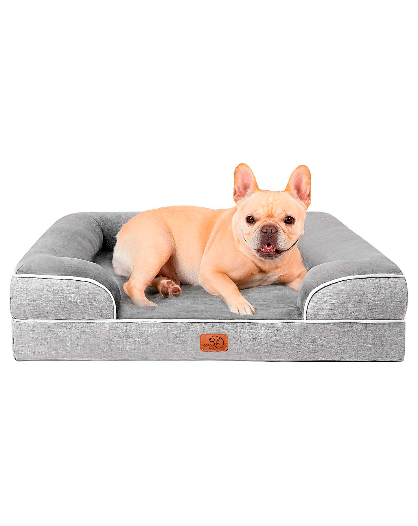 Cama para perro cabecera lino (Med, Gris)