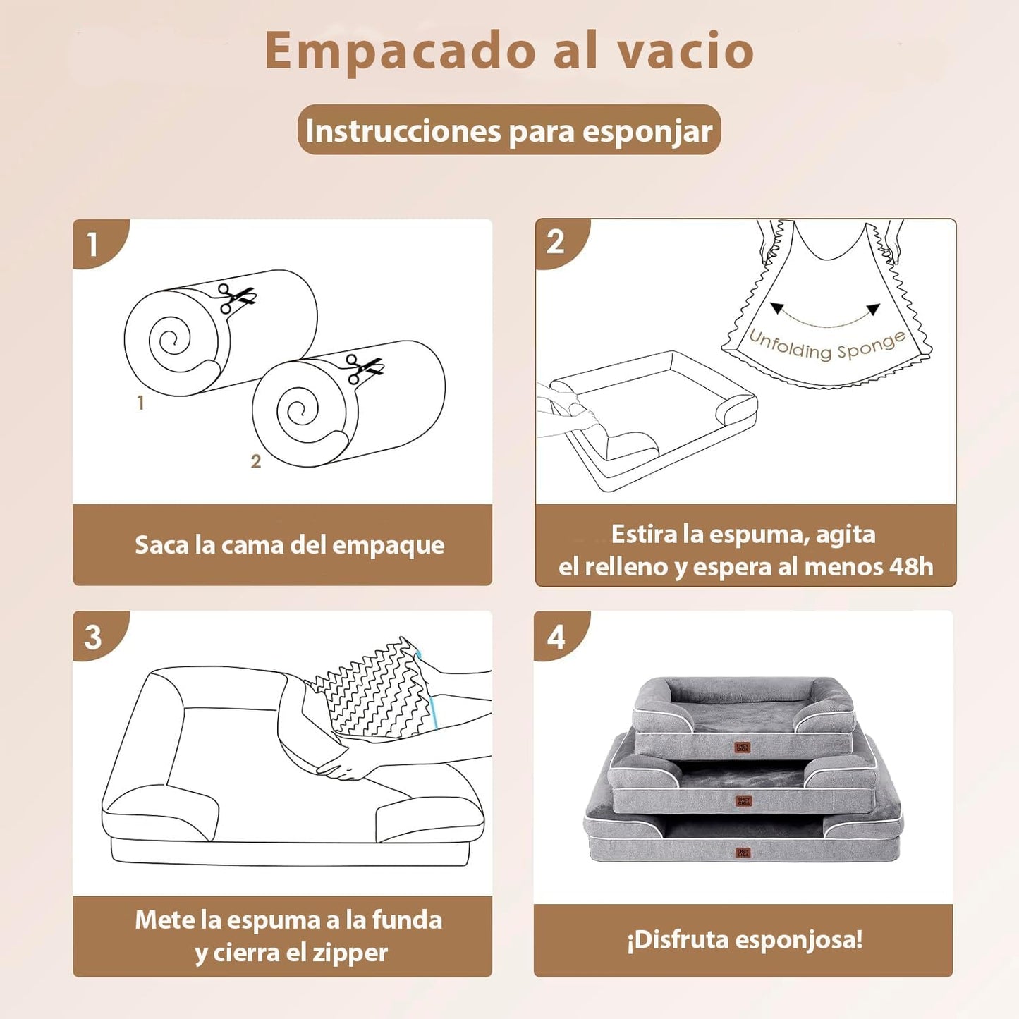 Cama para Perro con Soporte Ortopédico y Funda Lavable · Acabado Tipo Lino