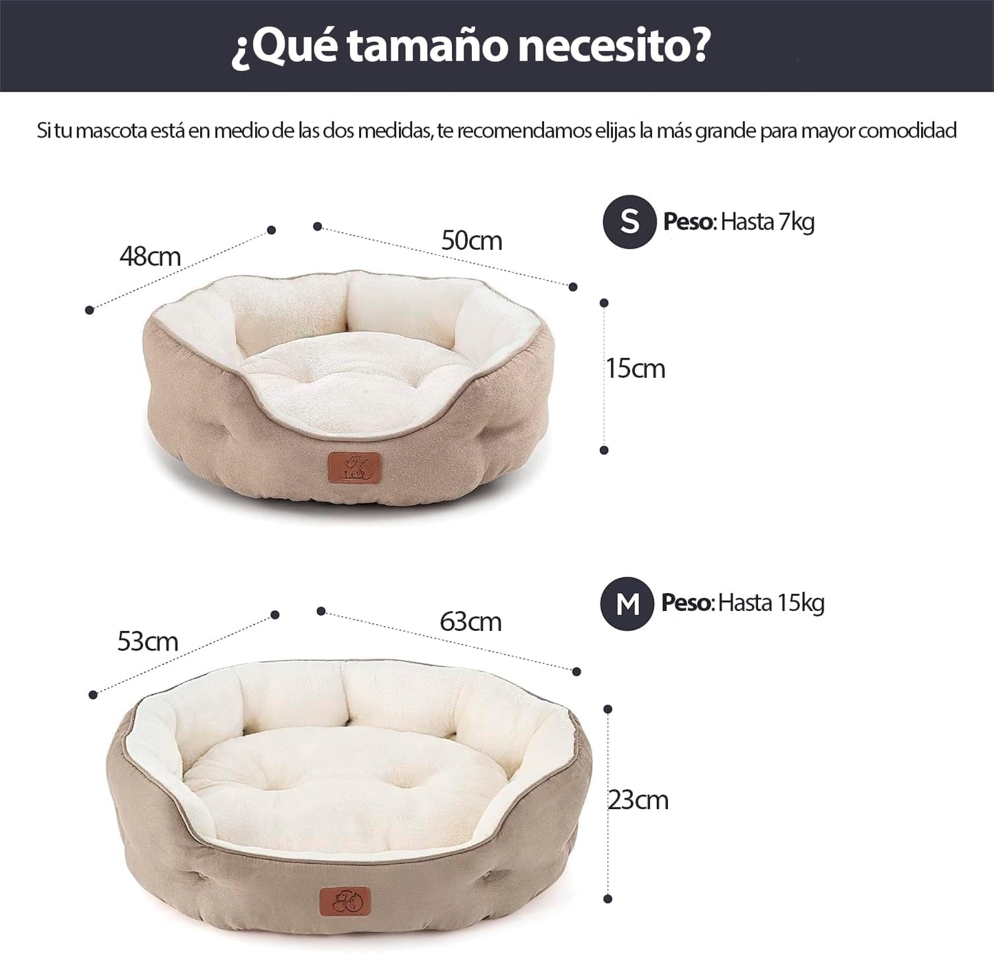 Cama suave para gato o perro chico/mediano (Camel, Med)