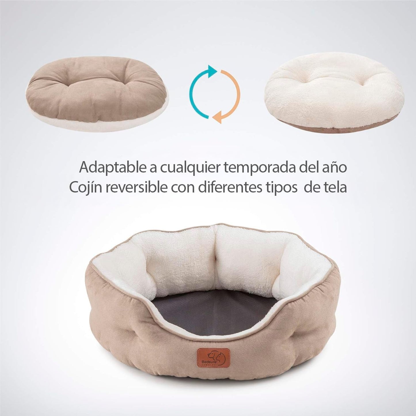 Cama suave para gato o perro chico/mediano (Camel, Med)