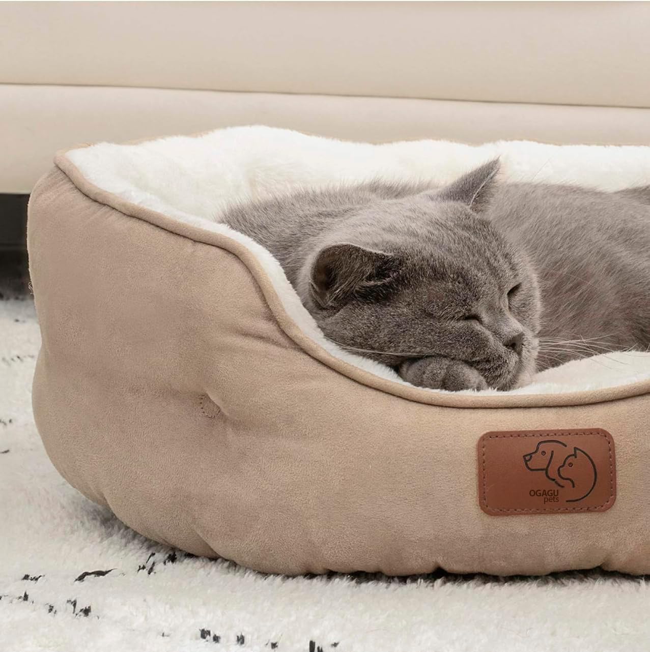 Cama suave para gato o perro chico/mediano (Camel, Med)