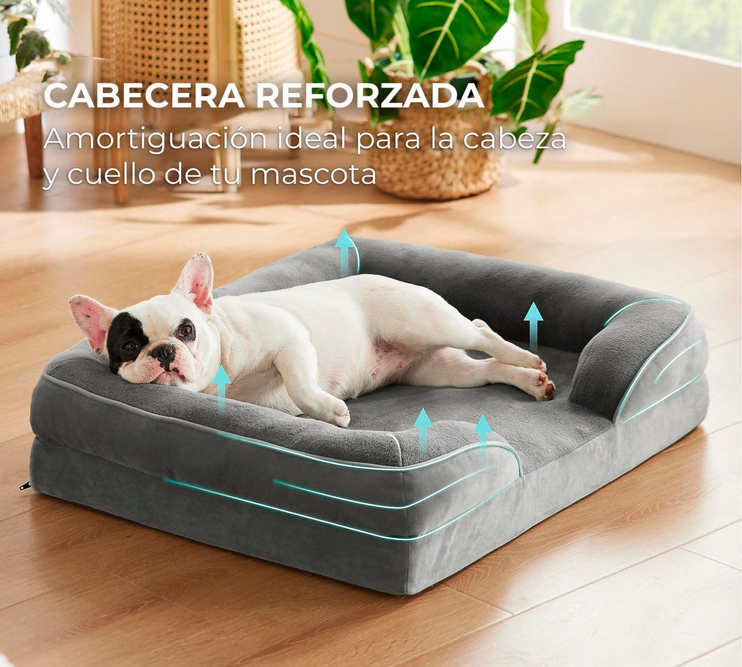 Cama para Perro con Cabecera Completa (Med, Gris)