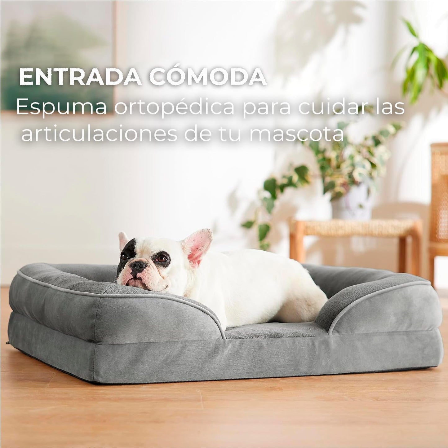 Cama para Perro con Cabecera Completa (Med, Gris)