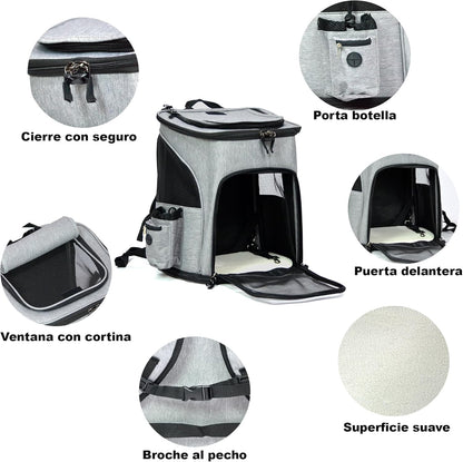 Mochila transportadora de perro o gato expandible (Gris)