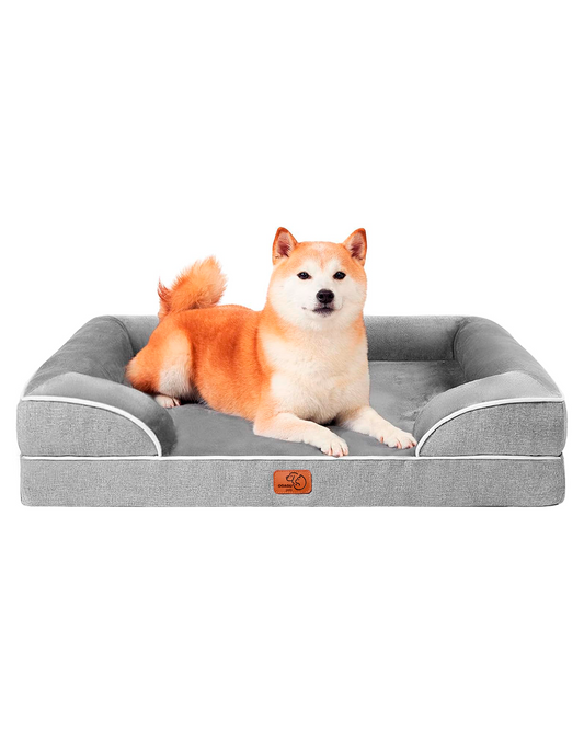 Cama para perro con cabecera lino (Gde, Gris)