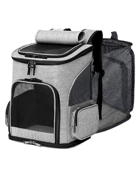 Mochila transportadora de perro o gato expandible (Gris)