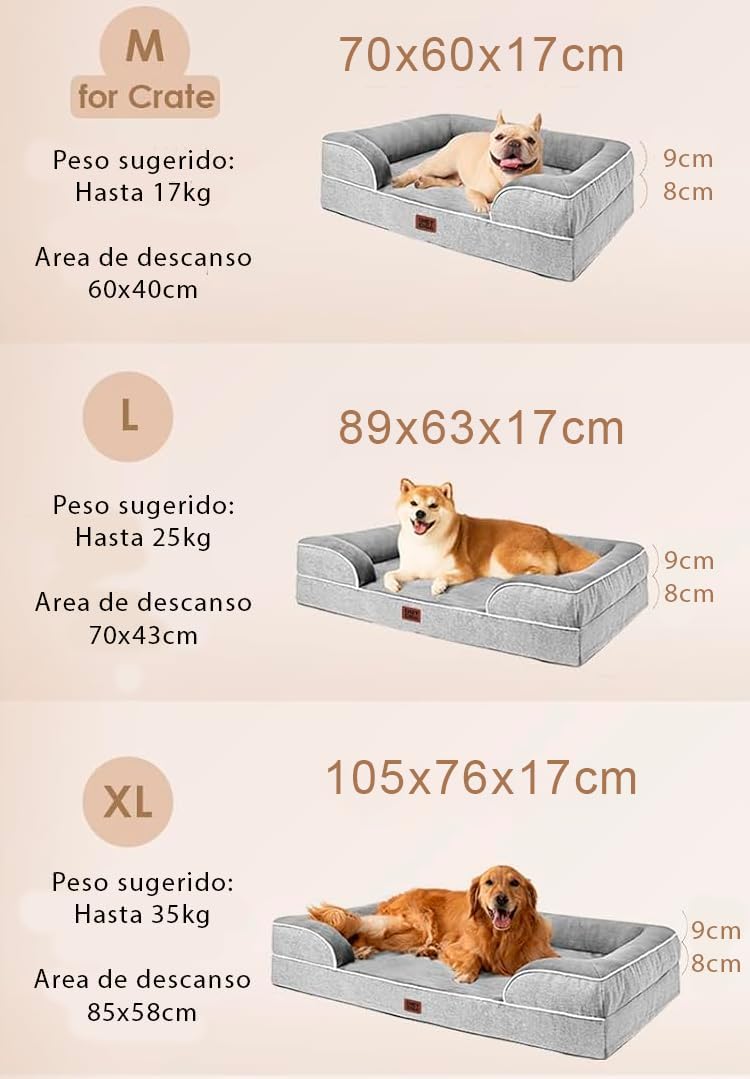Cama para Perro con Soporte Ortopédico y Funda Lavable · Acabado Tipo Lino