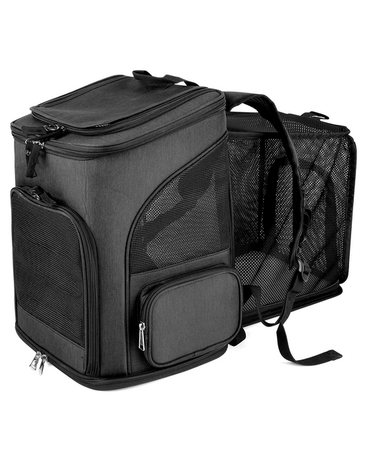 Mochila transportadora de perro o gato expandible (Negro)